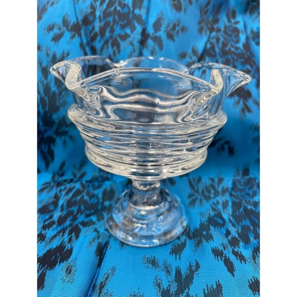 Party Lite Clear Glass Pedestal Bowl Scalloped Edges Swirled Design Candle Holde - Picture 1 of 5